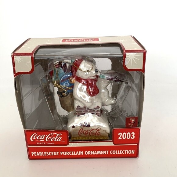 2003 Coca-Cola Holiday Pearlescent Porcelain Ornament Polar Bear 4" Vintage - Picture 10 of 14